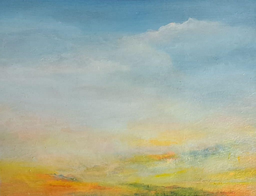 Gemälde mit dem Titel "Leise, sonnig", das Stille zeigt. Acryl auf Papier